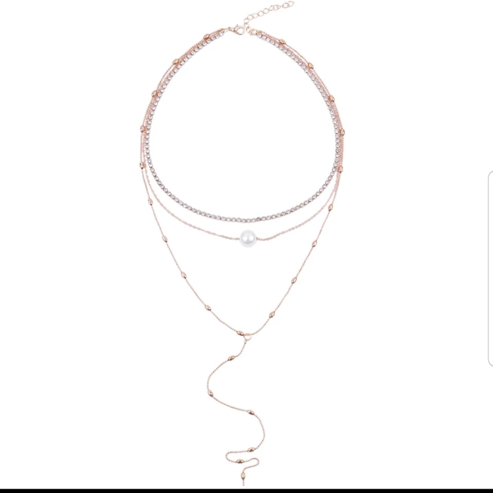 *Carly* Layered Coker and Pearl Necklace - Picture 5 of 6